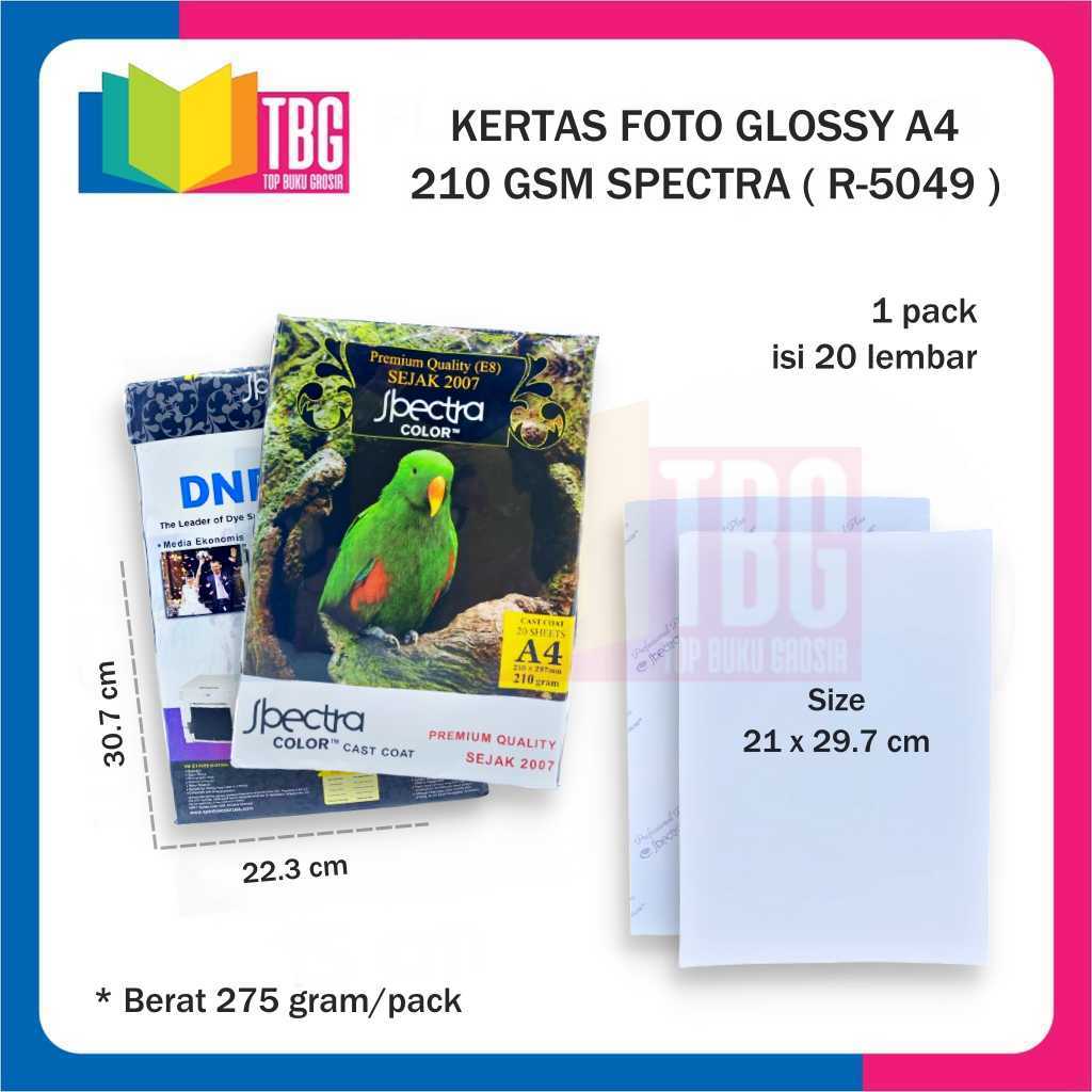 1 PACK (20 LEMBAR) KERTAS FOTO GLOSSY A4 210 GSM SPECTRA / KERTAS FOTO GLOSSY / KERTAS FOTO A4 210GS