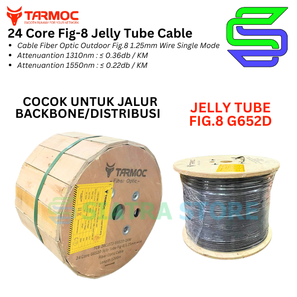 Tarmoc TCB-24C1STJ-G652D-1KM  | Fiber Optic Cable G652D Fig-8 Jelly Tube 24 Core 1000m Kabel FO 24C 