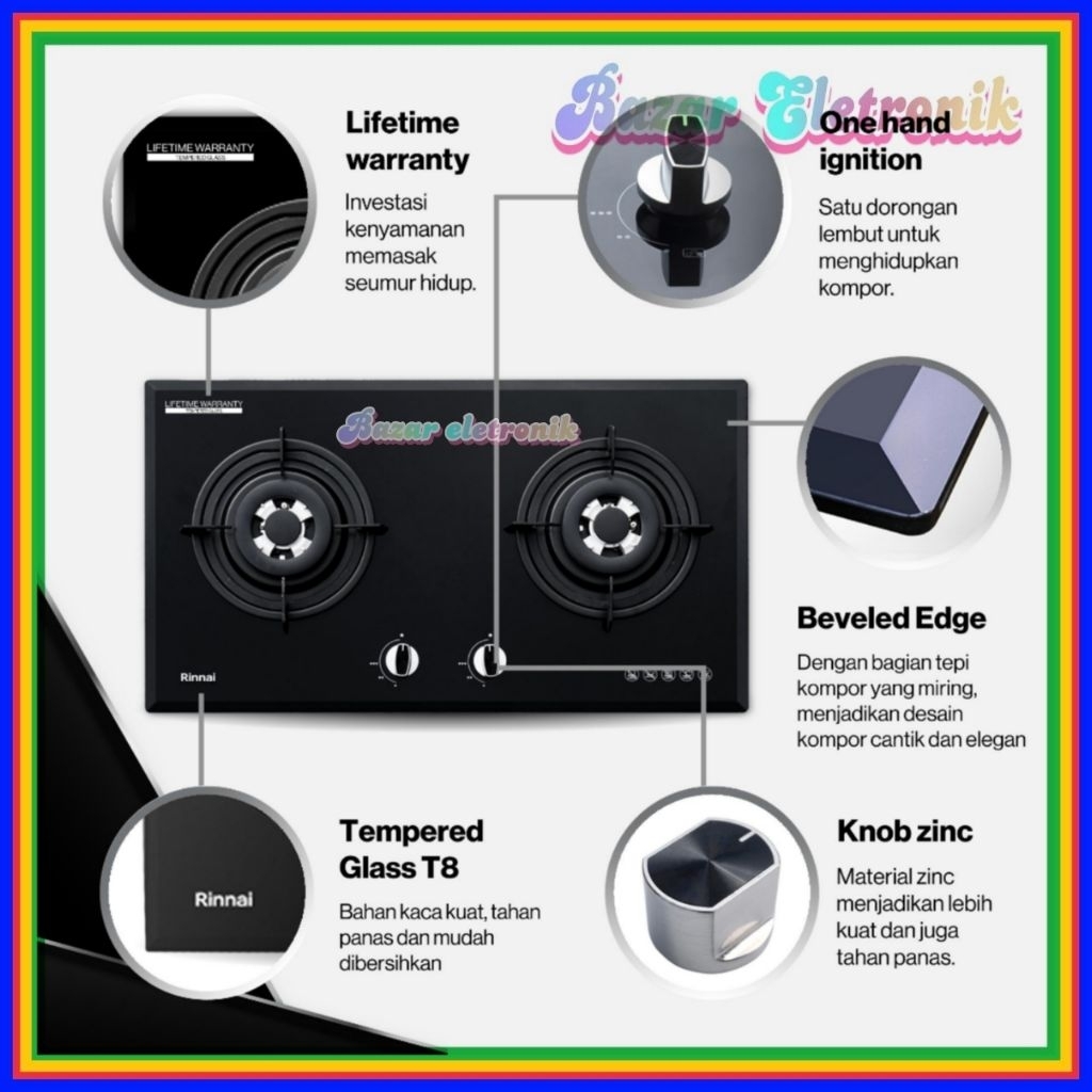 Kompor Tanam Rinnai RB 772ROG Rinnai RB772ROG Kompor Rinnai 2 Tungku Kaca