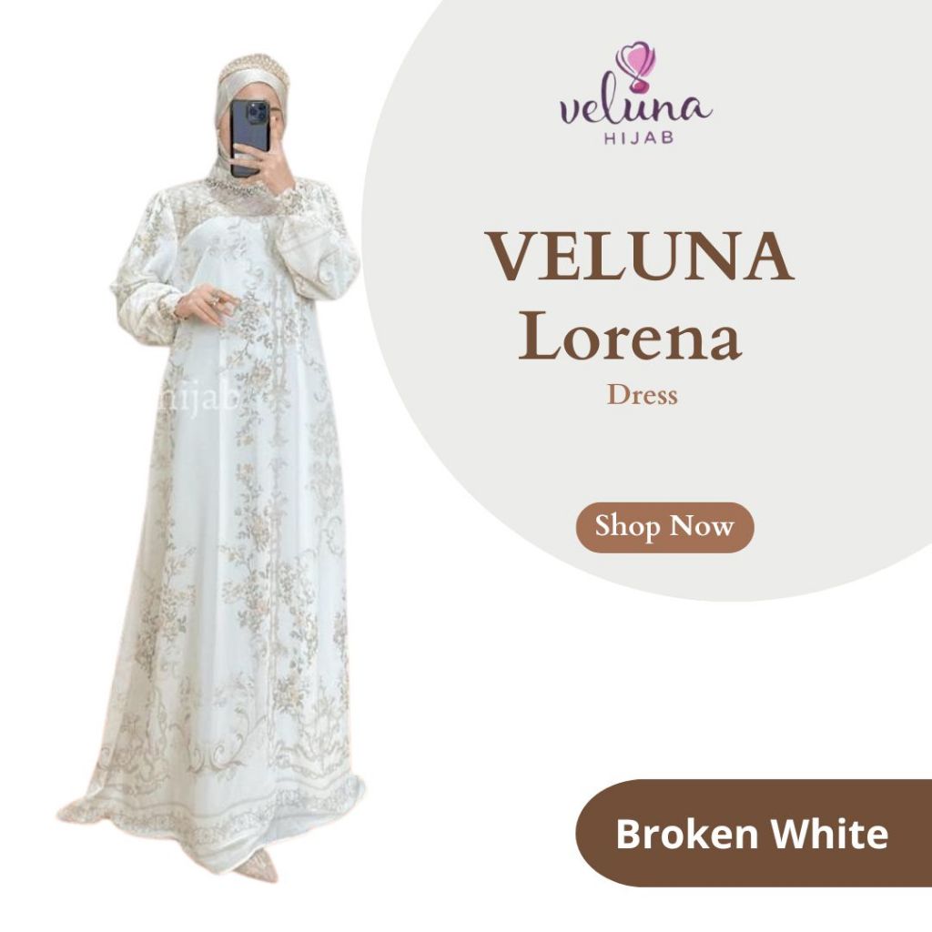 VELUNA HIJAB - Lorena Dress Lebaran - Broken White