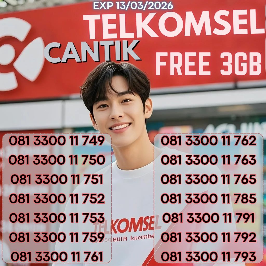 Nomor Cantik Telkomsel Seri 081.33.00.11 XXX Bonus 3GB Harga 39ribu