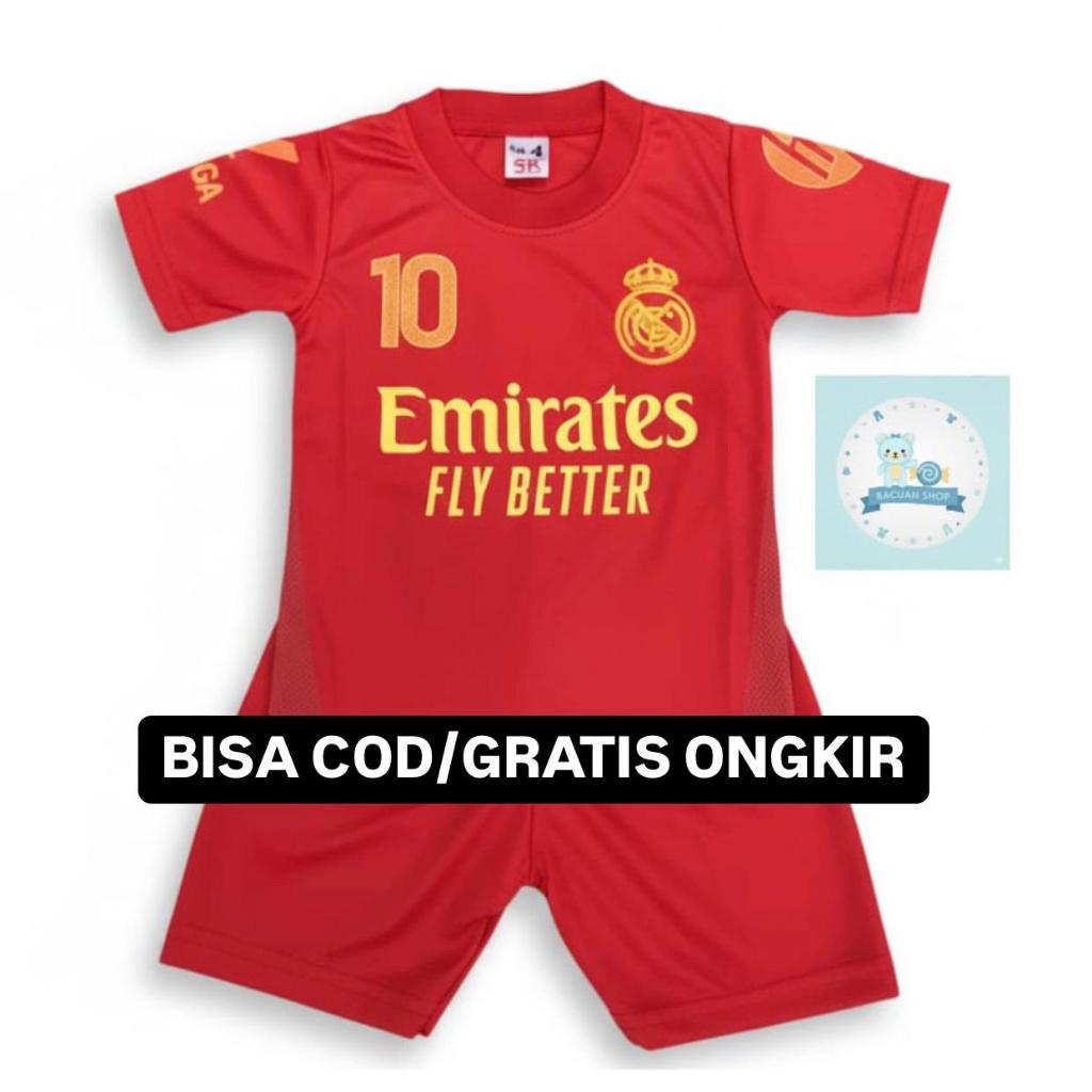 COD / SETELAN BAJU BOLA ANAK TERBARU 2025 MADRID MERAH / SET BAJU BOLA ANAK LAKI LAKI MOTIF LENGKAP 