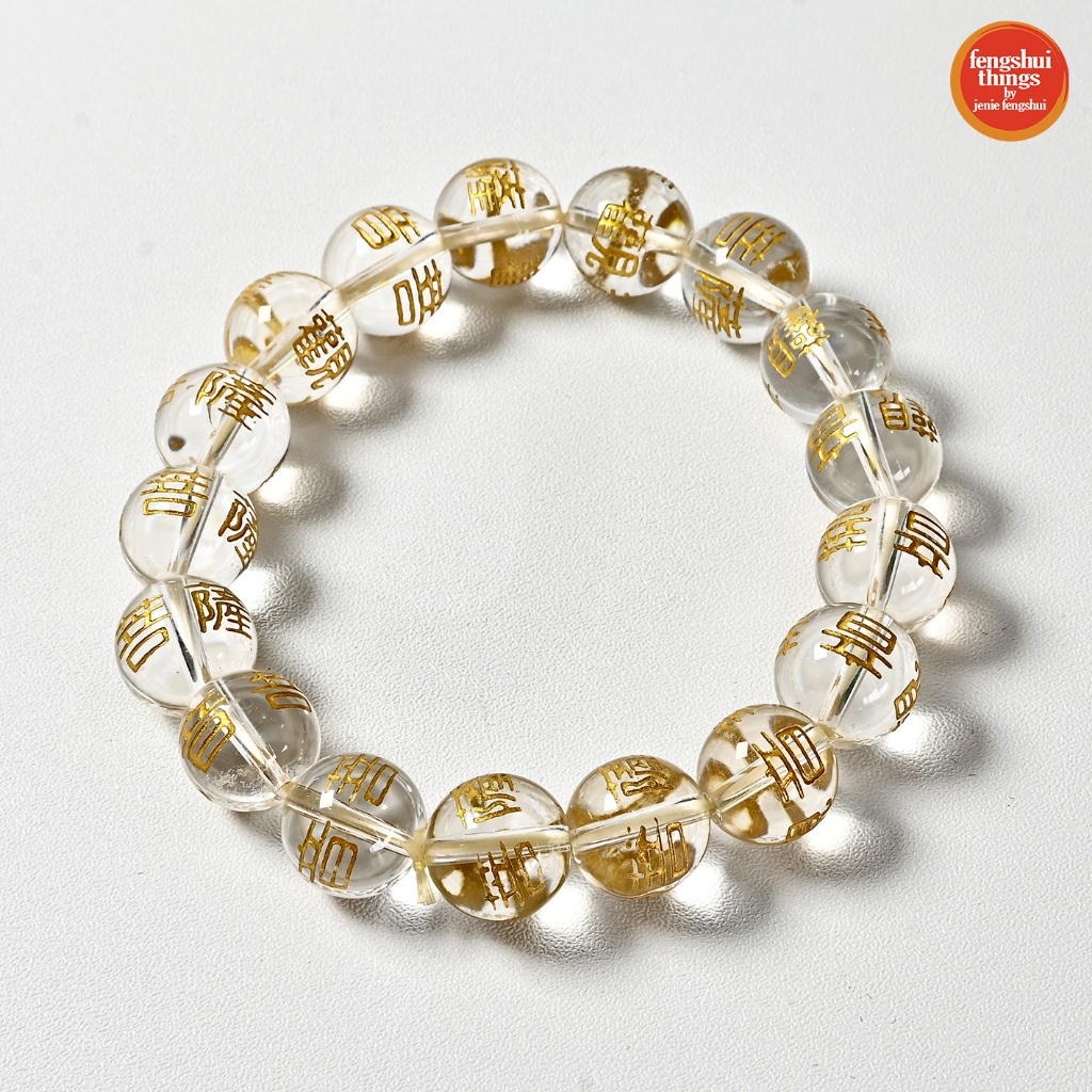 Gelang Lucky charm bening tulisan mandarin Feng Shui membawa keberuntungan