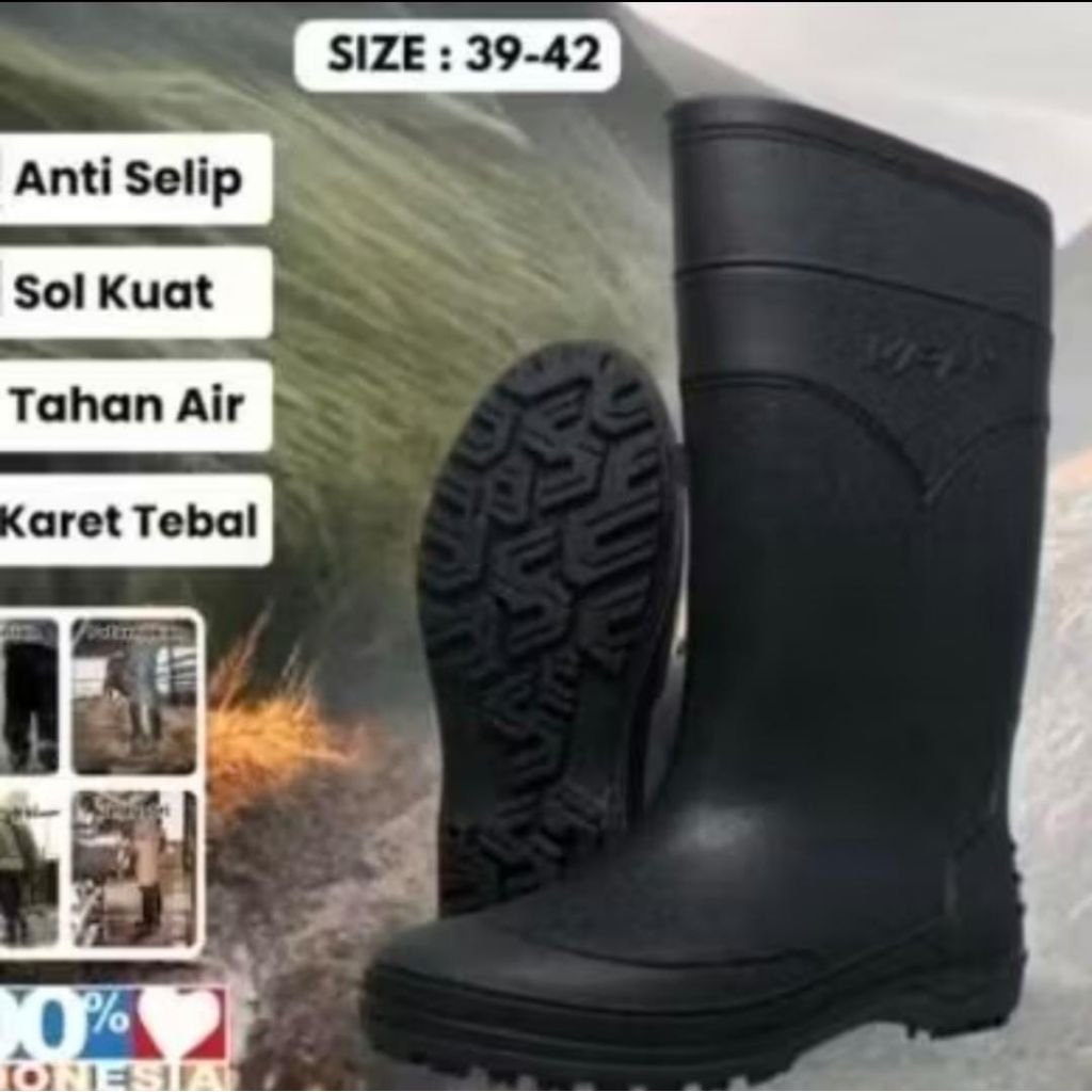 Sepatu boot karet tinggi hitam