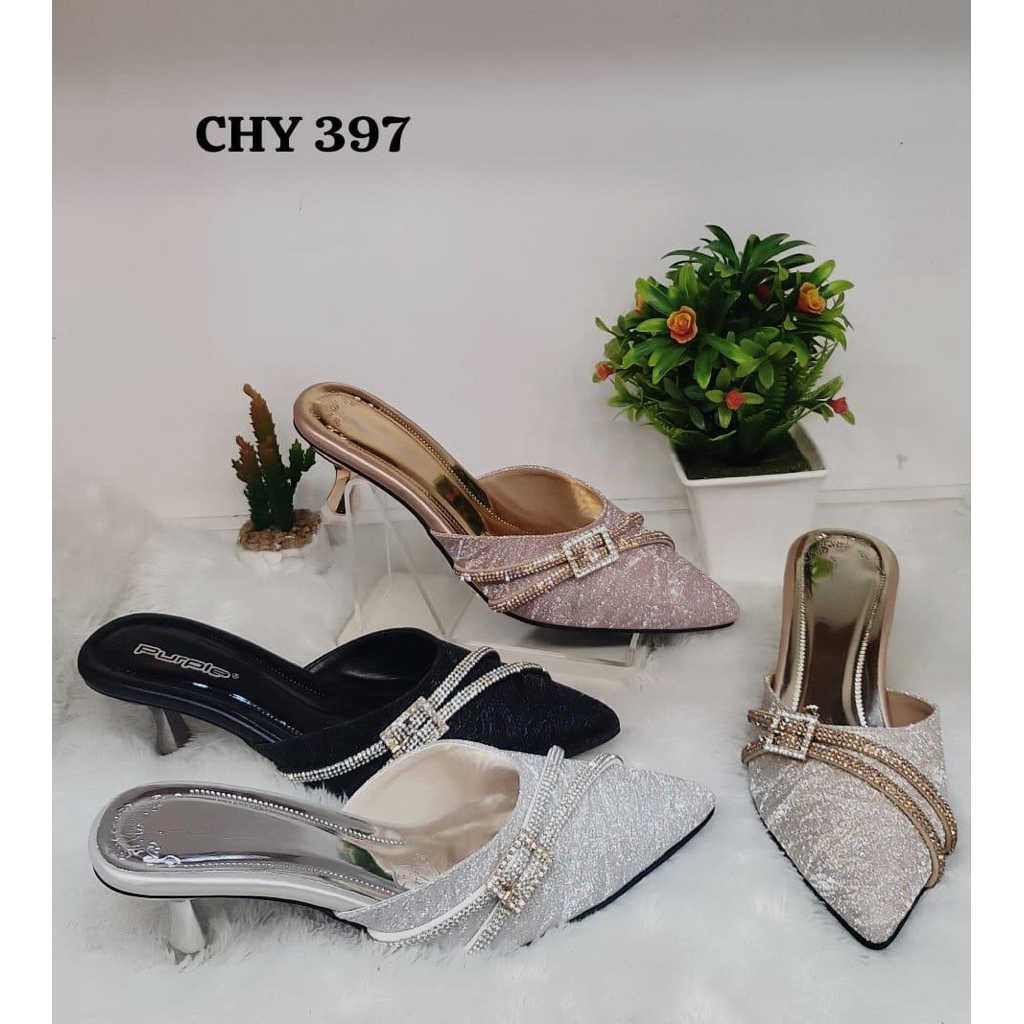 sendal sepatu hak purple wanita