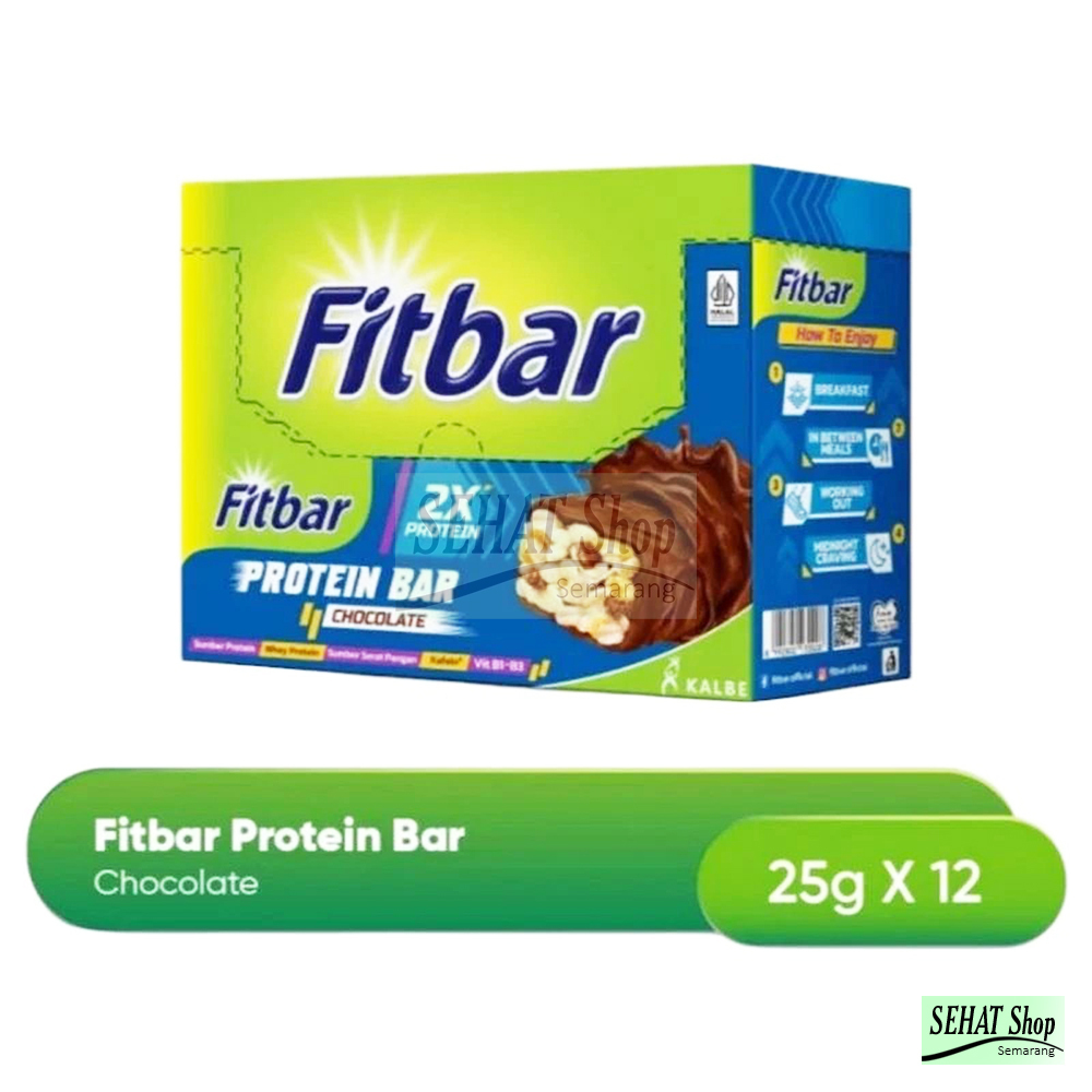 FITBAR Protein Bar Fit Bar Protein Chocolate 1 box isi 12 x 25 gram DOUBLE PROTEIN