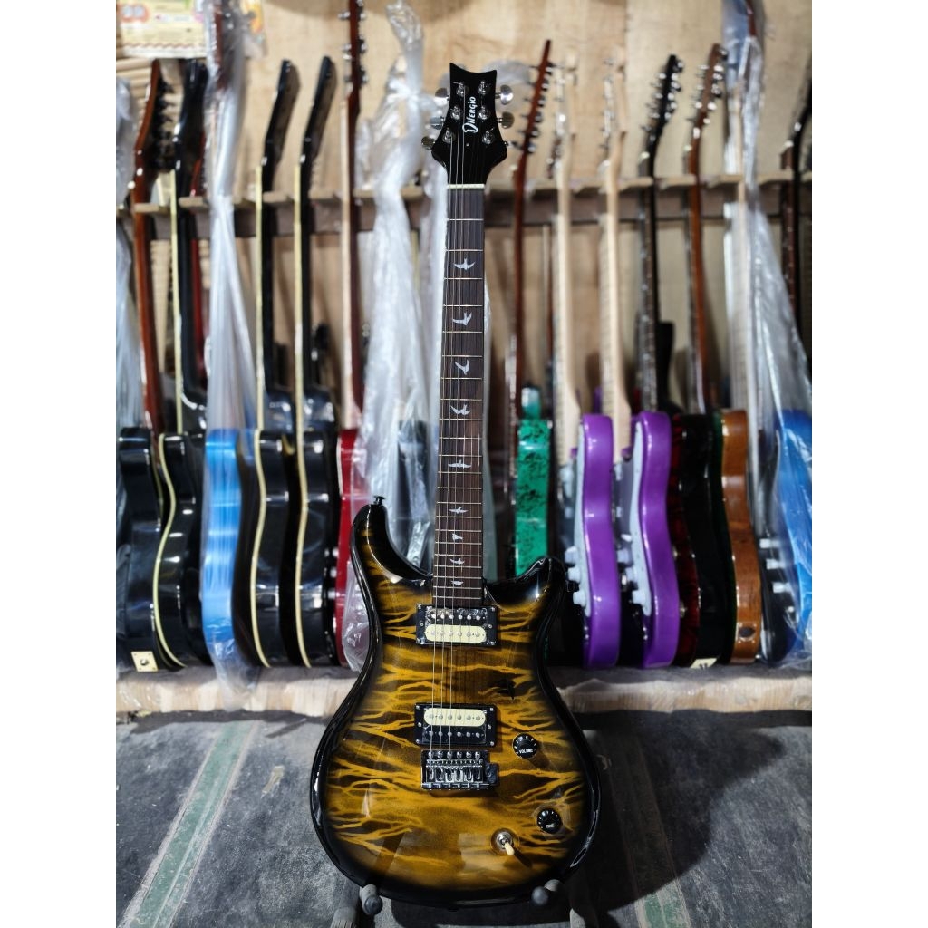 Gitar Elektrik Difergio Orange Model Prs inlay Bird