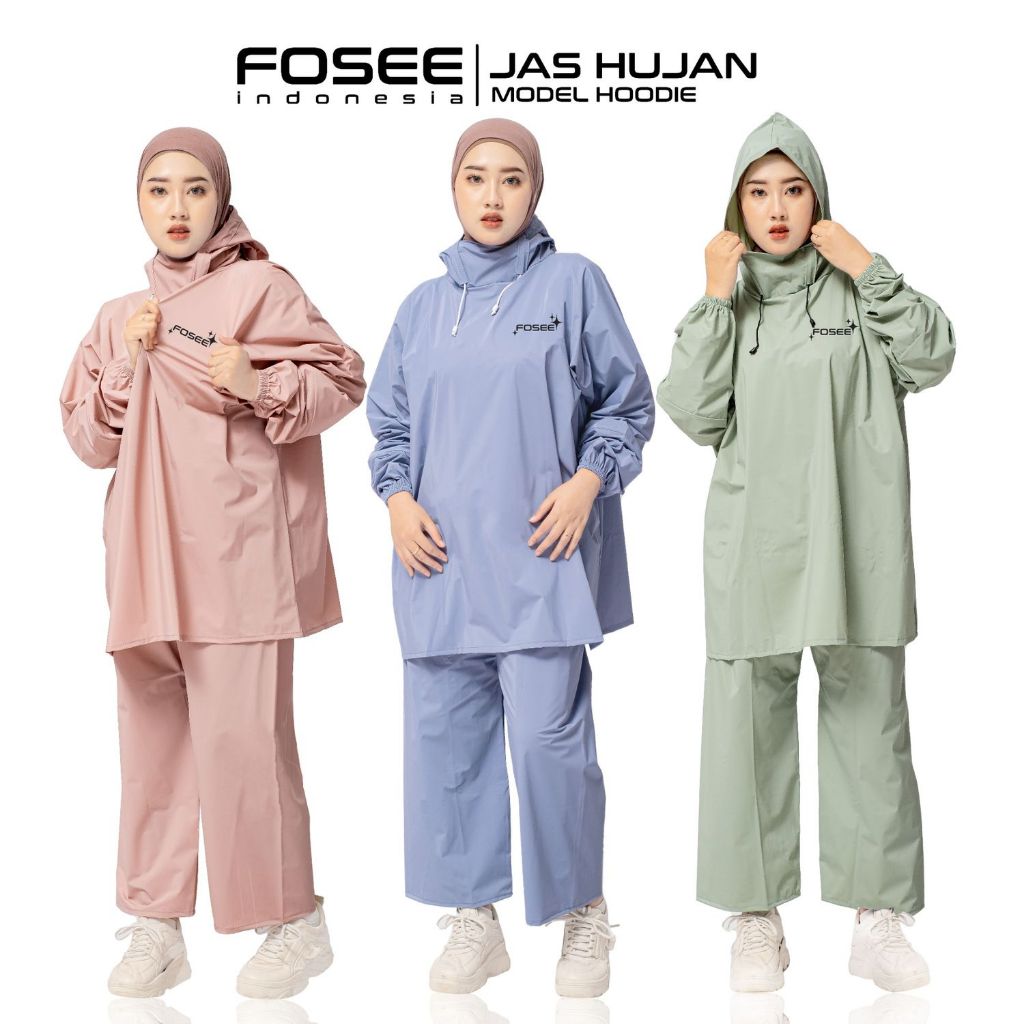 FOSEE Jas Hujan Pria dan Wanita Anti Rembes Jas Hujan Hoodie Bahan Premium