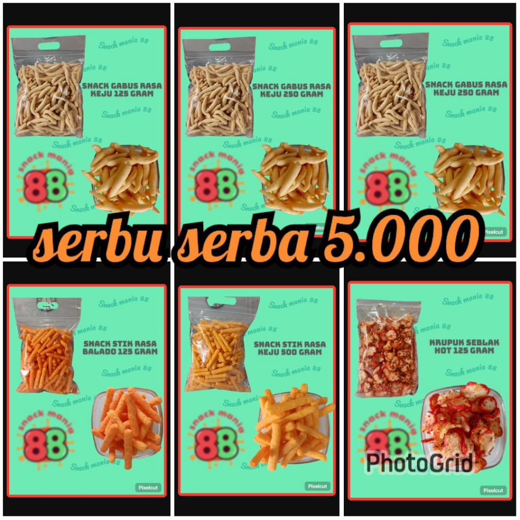 Aneka Cemilan 5000 ada pedas, Manis dan Asin.