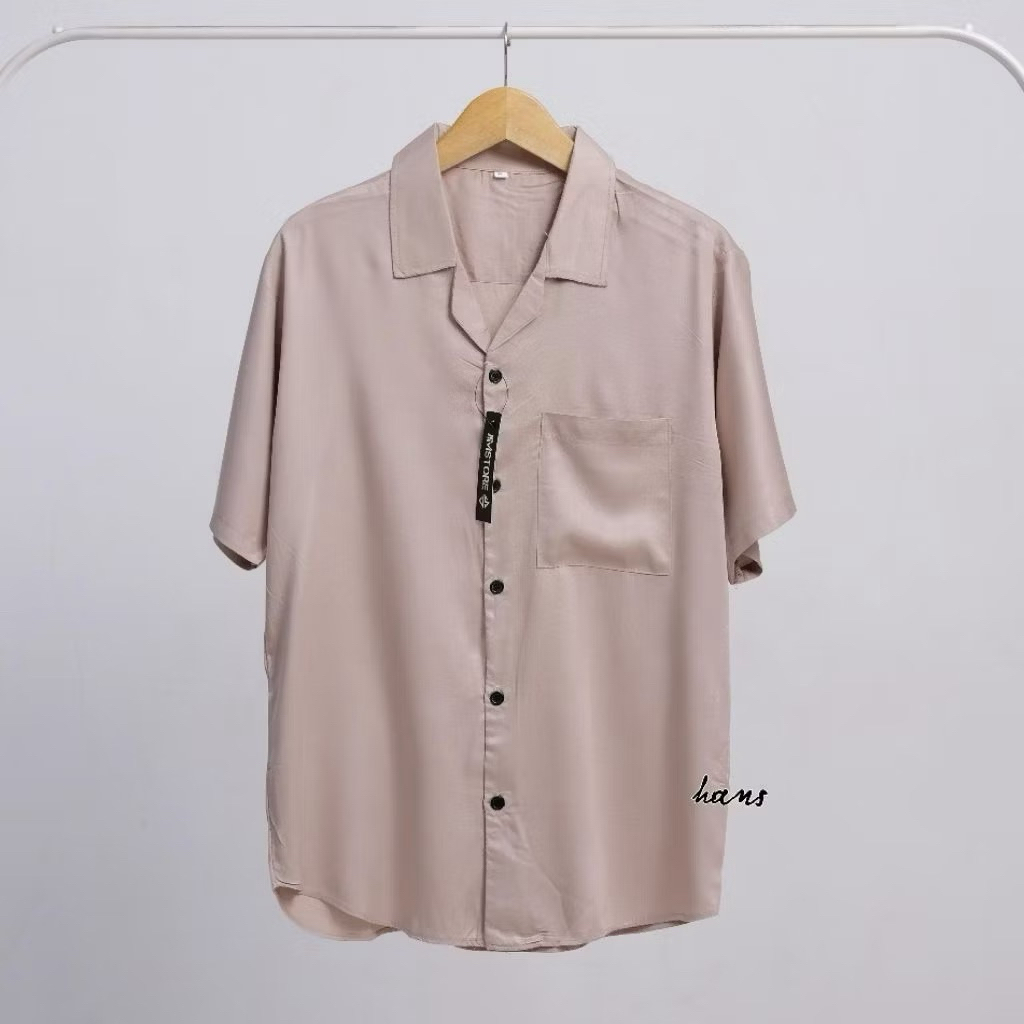 ~KEMEJA POLOS LENGAN PENDEK HAWAIAN CLASSIC SHIRT KEMEJA PANTAI RAYON kemeja kerah piama pria