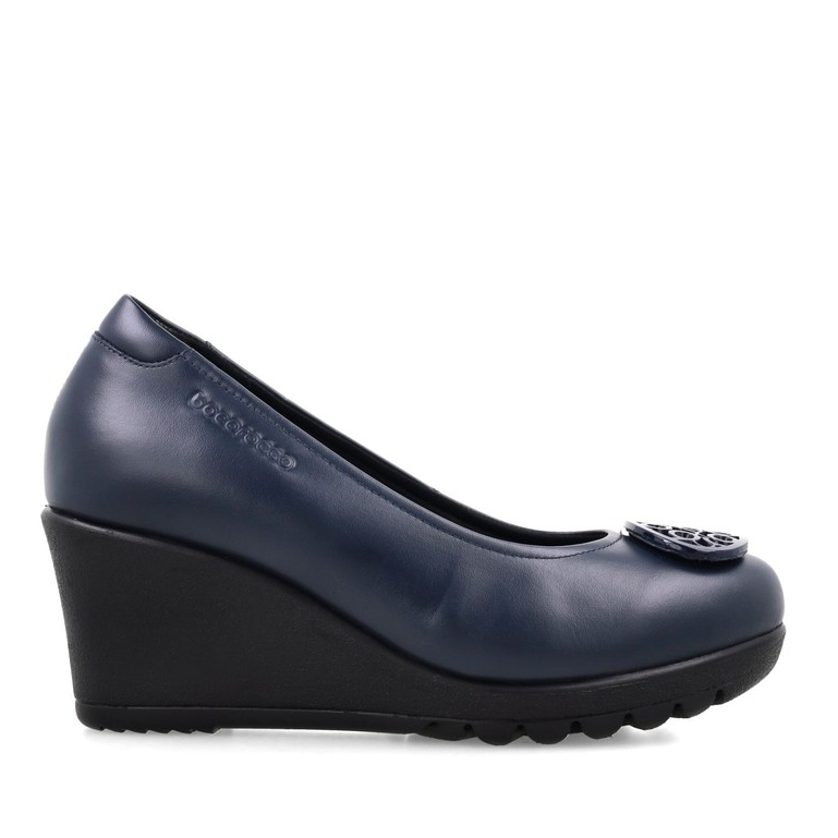 Bocorocco D. Bologna 199 Navy - Wedges Kulit Asli Warna Hitam