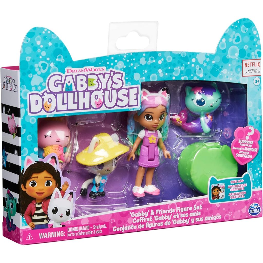 Gabby's Dollhouse, Gabby and Friends Figure Set with Rainbow Gabby Doll,