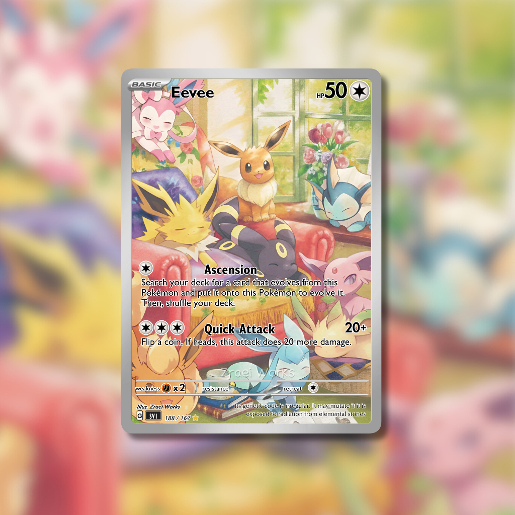 Zraei Works Custom Pokemon Card – Eevee Eeveelution | Fan Art Kartu TCG | Kartu Mainan Anak