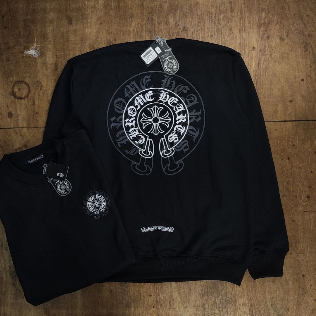 SWEATER CREWNECK CHROME HEARTS 2D LOGO BASIC NARDO GREY PRINTED BLACK BESTSELLER