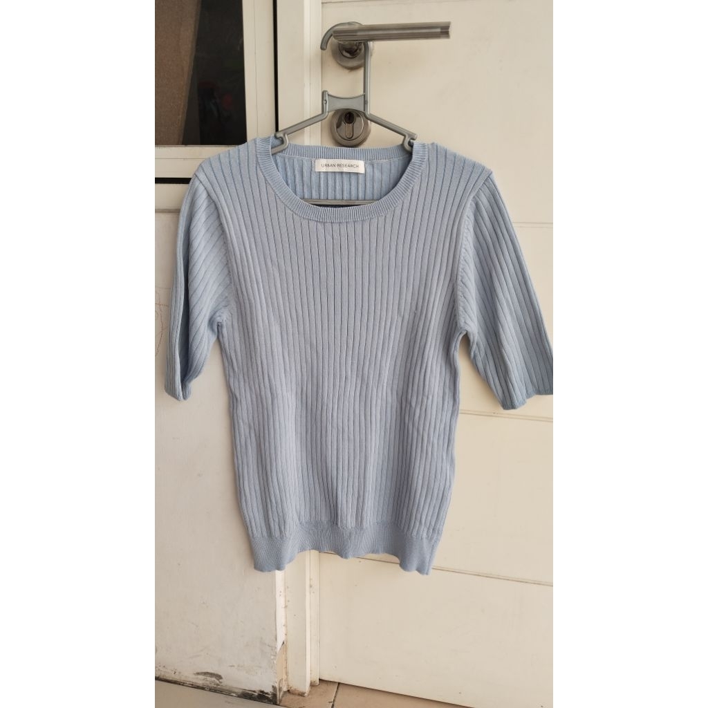 Baju Atasan Rajut Knit Lidi Pendek Wanita Tebal Biru