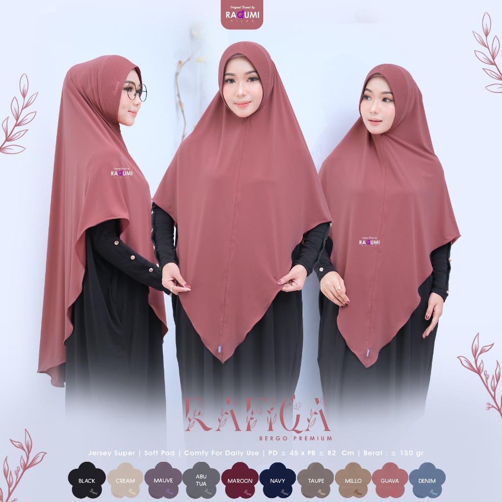 Rafiqa Bergo Syar'i Premium Original Raqumi Hijab Jersey Super Soft Pad Rafiqa Raqumi Hijab Jersey B