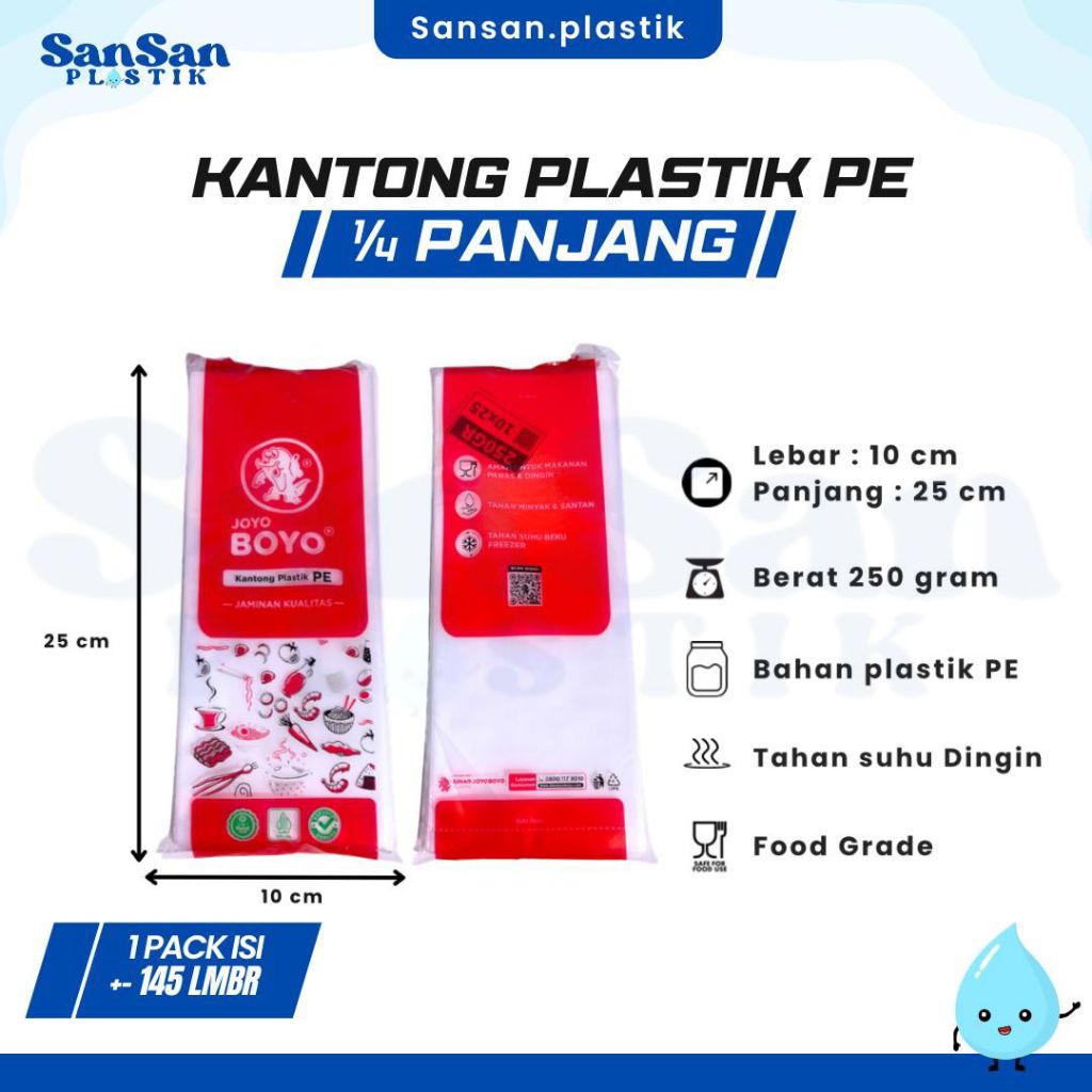Kantong Plastik PE 1/4 Panjang / Plastik Kiloan 10x25 Joyoboyo