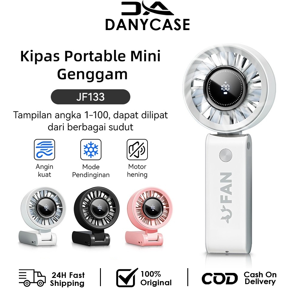 Kipas Angin Portable Mini Turbo Lipat - Kipas Kecil USB Cas Ulang dengan Paparan LED, Kekuatan Tingg