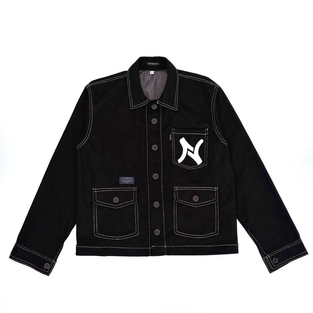 NIIRPROBLEMA - ANXY Boxy Work Jacket - Boxy Jacket Unisex - Work Jacket Boxy Cotton Twill Black
