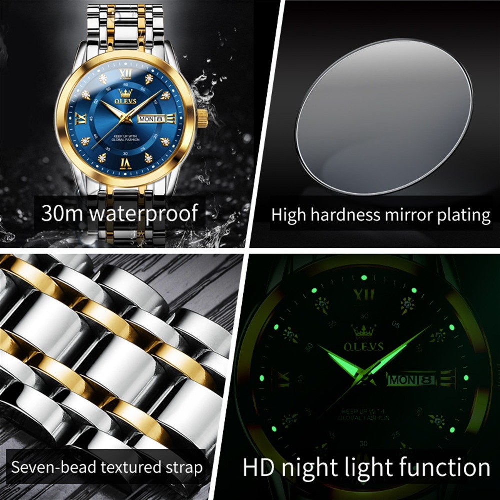 ORIGINAL OLEVS JAM TANGAN COUPLE ANTI AIR ORIGINAL ANALOG TERBARU LUXURY HITAM HADIAH WATCH COUPLE
