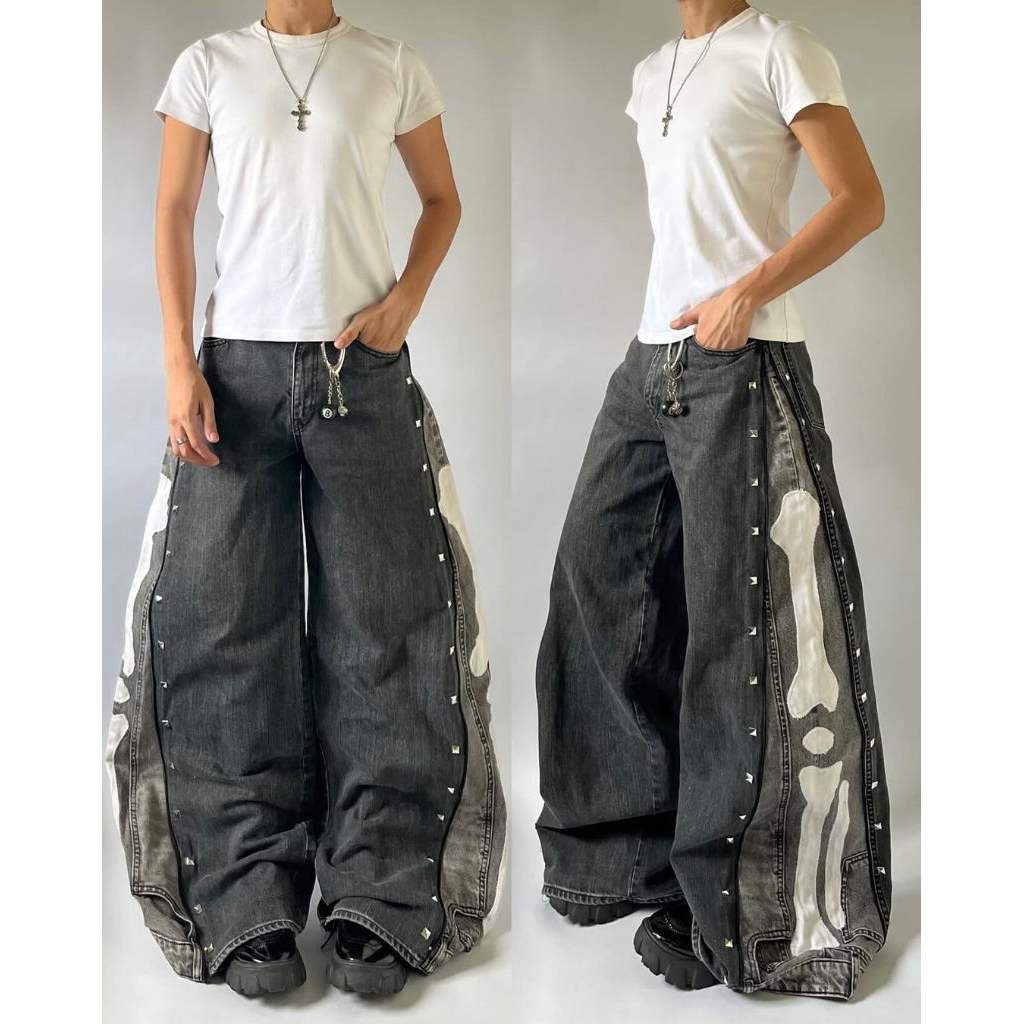 BAGGY JEANS UNISEX / 2 ZIPPER X BONE  REWORKED