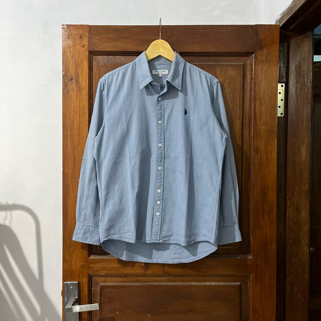 [M] Polo ASSN Cotton Shirt Long Sleeve I Light Blue I Vintage Vtg Retro Kemeja Garis-garis Salur Out