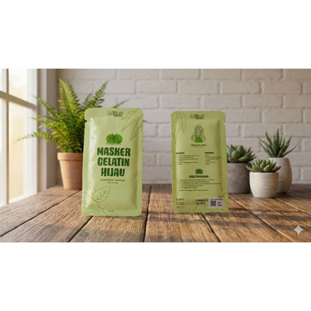 Laras Masker Gelatin Hijau & Hitam Natural 5gr - Masker Gelatin Natural Mengangkat Komedo, Mengecilk