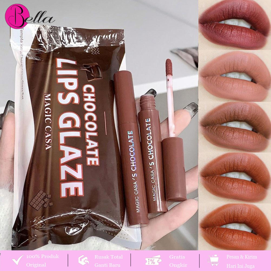NEW [COD ]5Pcs/Set Paket Lipstik Matte Cokelat Lip Gloss Matte Beruang - Lipstik Matte Anti Air
