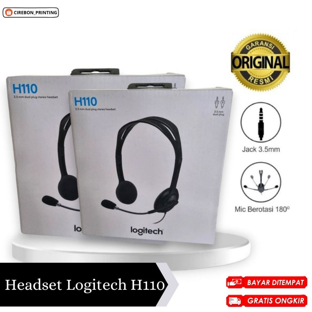 HEADSET LOGITECH H110 / HEADSET LOGITECH ORIGINAL / HEADSET STEREO DUAL PLUG / HEADPHONE / EARPHONE 