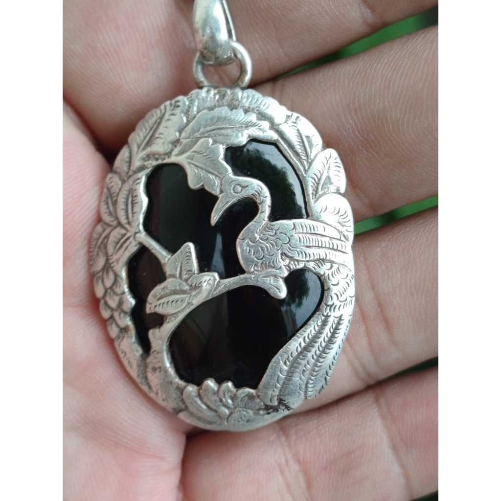 Liontin Yahman Wulung Berhias Ukir Perak BIRD in The FOREST