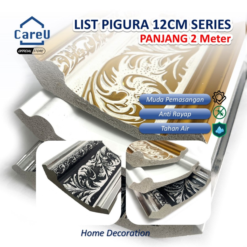 (2Meter x 12Cm) Batangan Lis Pigura Motif Lis Plafon Modern Motif PVC Lis Cermin Anti Rayap Anti Air