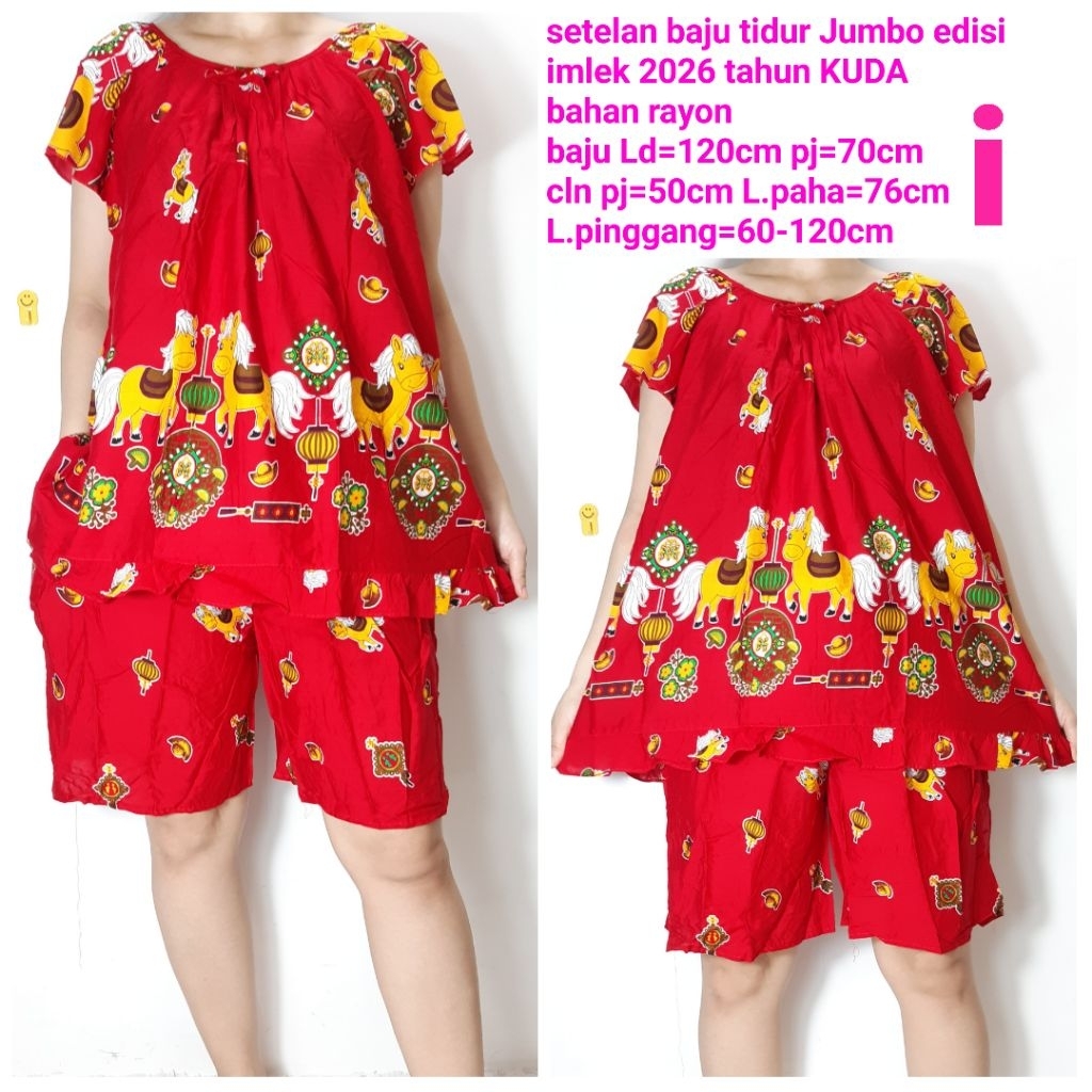 Setelan baju tidur jumbo imlek 2026 tahun kuda warna merah
