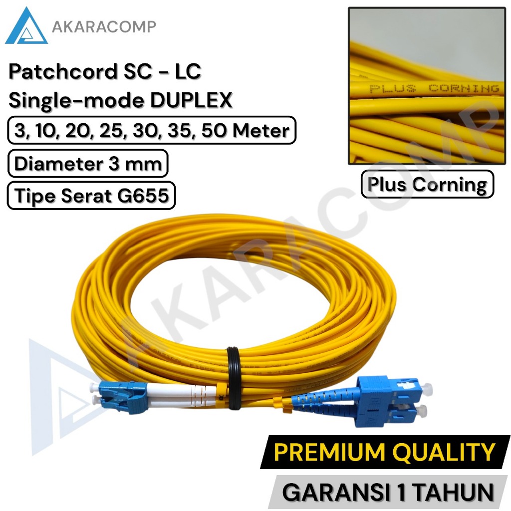 Patchcord Plus Corning SC/UPC - LC/UPC G655 3mm Singlemode Duplex 3m 10m 20m 25m 30m 35m 50m