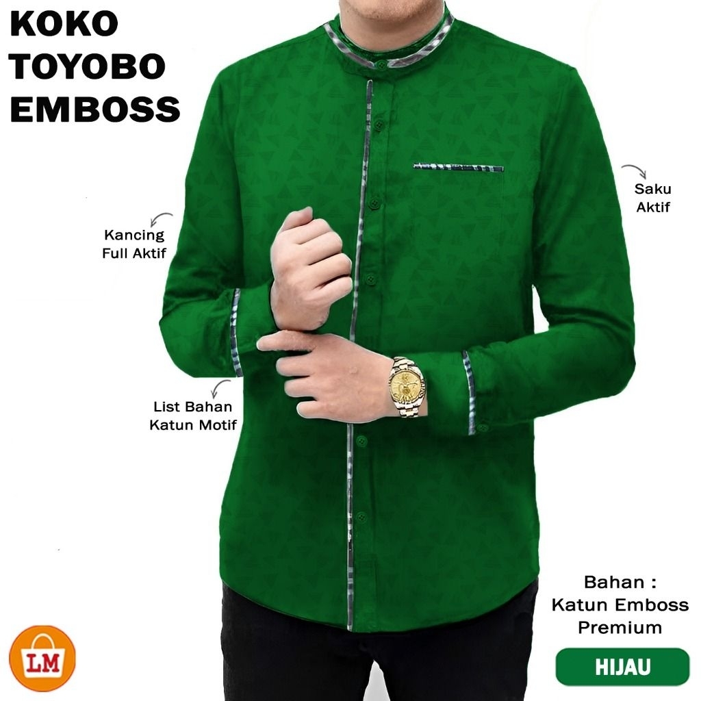 RADJA - KEMEJA BAJU KOKO M L XL XXL 3XL JUMBO LENGAN PANJANG TOYOBO LEBARAN MOTIF POLOS EMBOSS MICRO