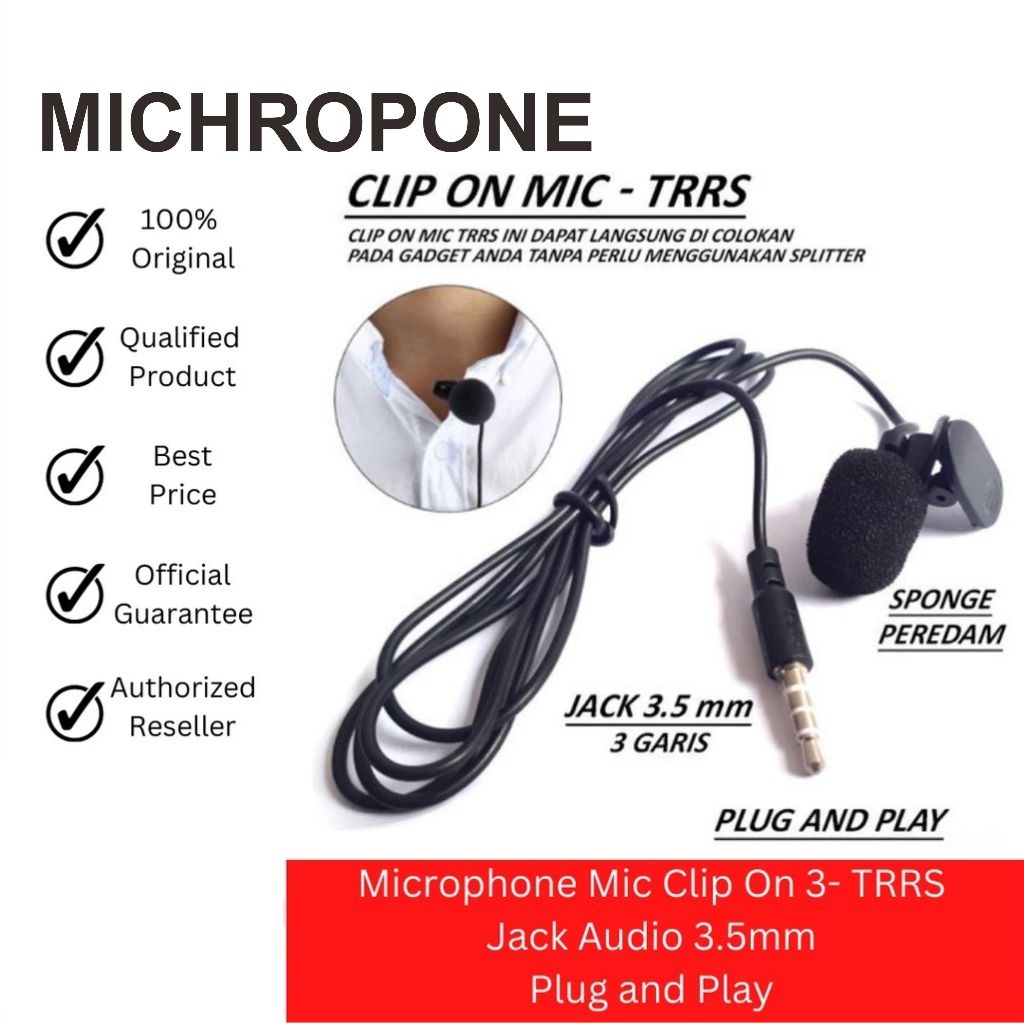 Microphone Mic Clip On Garis Lavalier TikTok 3.5 AUX