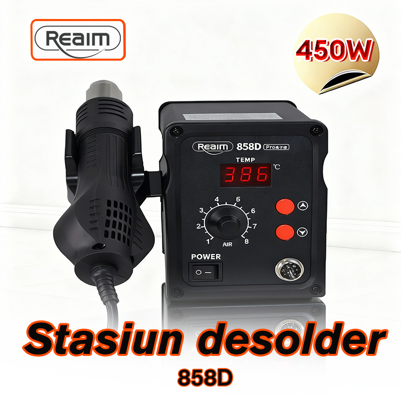 REAIM stasiun solder 858D mesin las 450 watt daya tinggi heat gun stasiun solder digital LED