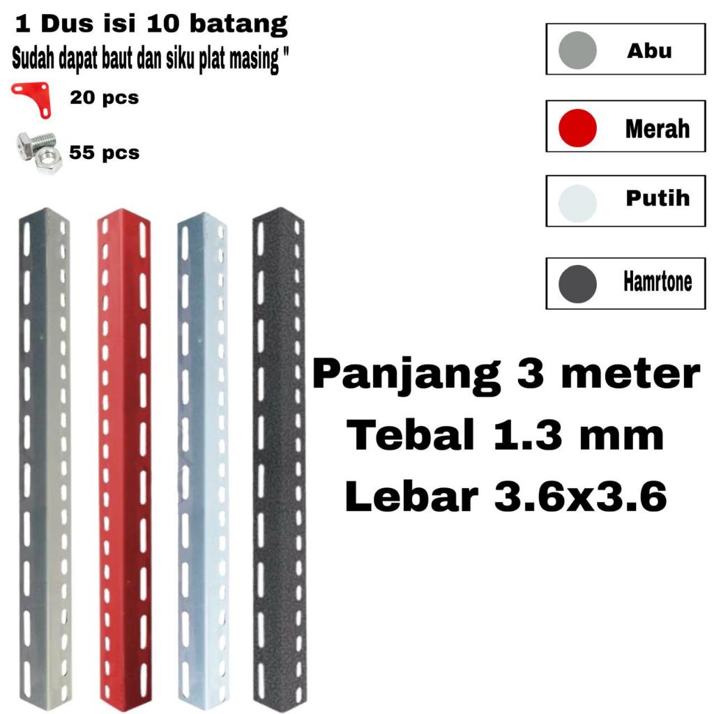 1dus isi 10batang siku lubang besi 1.3mili siku lubang/Rak Siku Lubang Perbatang 3meter paket murah 