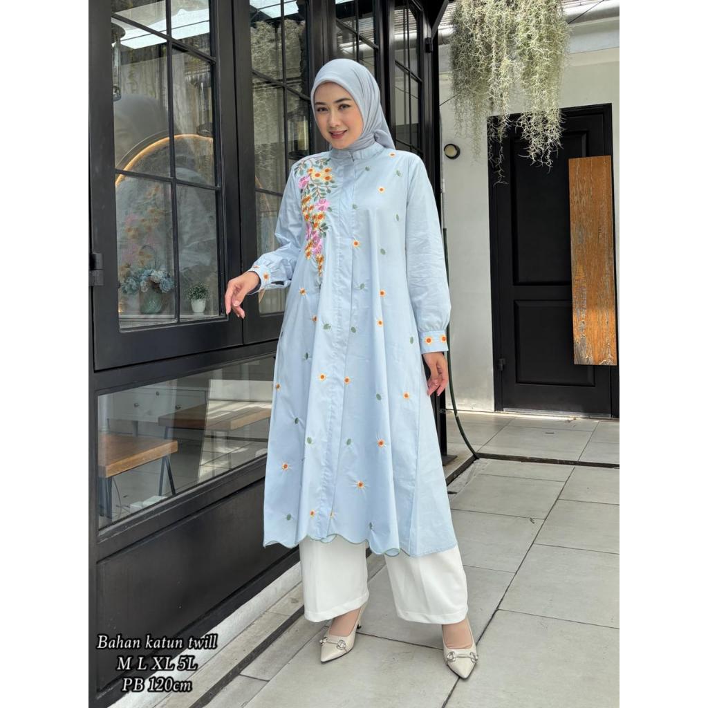 ATASAN TUNIK DAN GAMIS MIDI BORDIR TERBARU BAHAN KATUN JEPANG PREMIUM / BLOUSE KEKINIAN