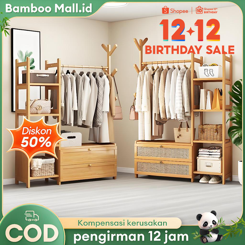 Rak Gantungan Baju Lemari Baju Kayu Lemari Baju Gantung  Lemari Pakaian Multifungsi Bayi Estetik