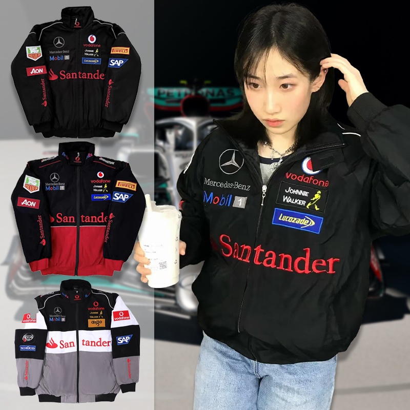 GTY Mercedes Benz Coat Outdoor Olahraga,Vintage Racing Jaket Casual,Bordir Long Sleeve Jacket Pria