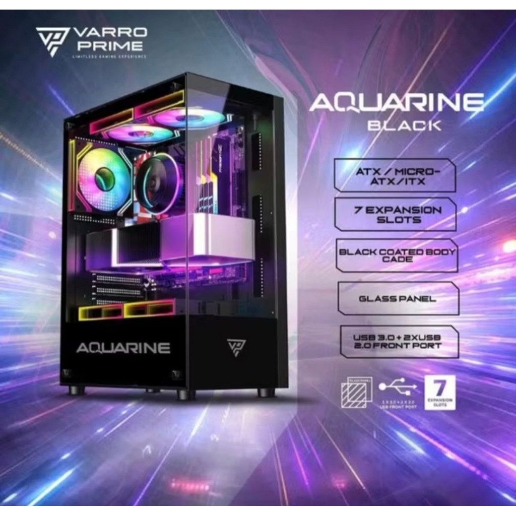 CASING PC GAMING AQUARINE Black VARRO PRIME FREE 3 FAN