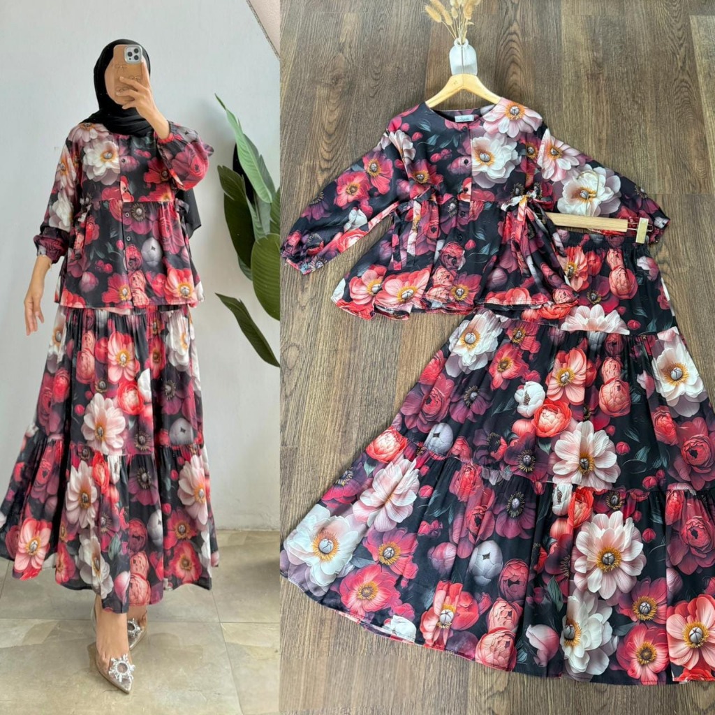 NEW - FINATA SET ROK RAYON VIRAL // ONE SET RAYON MOTIF // SETELAN ROK // ONE SET FINATA ROK WANITA 