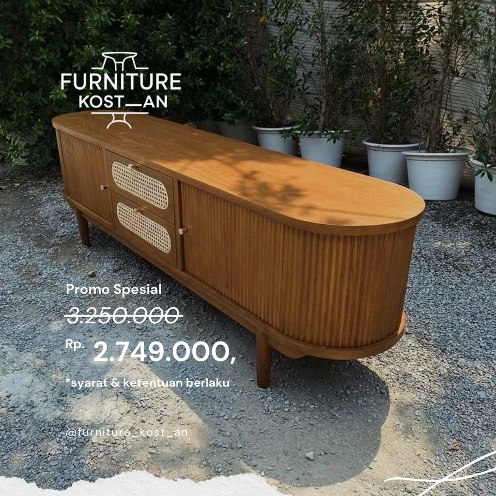 Rak TV Kayu Solid Minimalis • Meja TV Rotan • Bufet TV Modern • Lemari TV Panjang Estetik