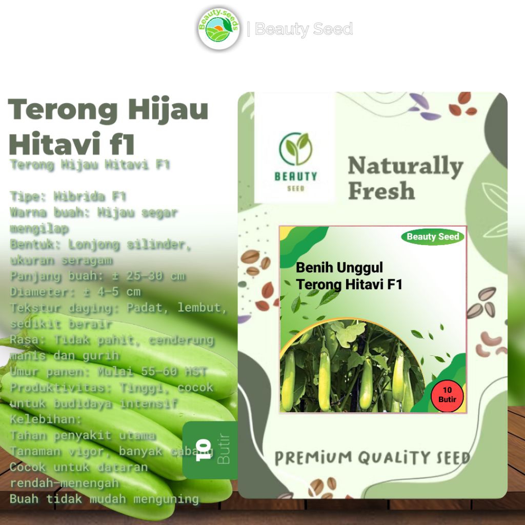 10 Biji Benih Terong Hijau Hitavi F1 - Benih Unggul Terong Hijau Hitavi F1