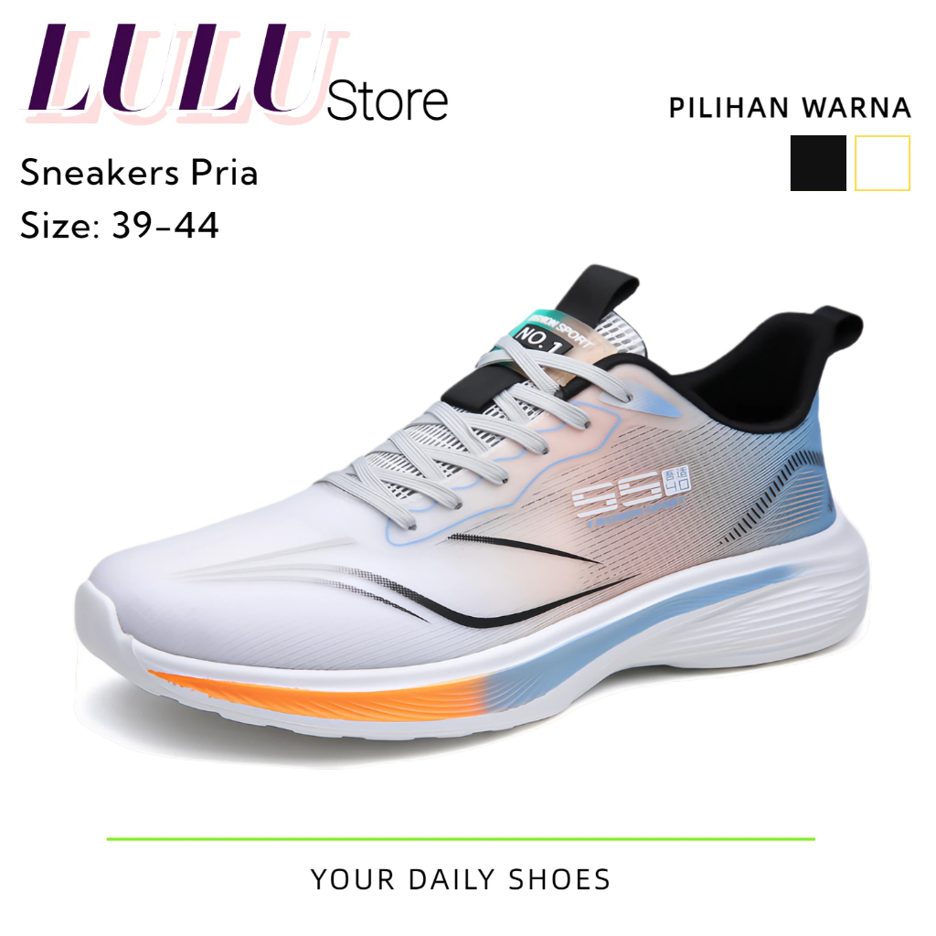 Sepatu Lari Pria - Ringan dan Lentur, untuk Lari & Jalan Santai Warna Putih Hitam