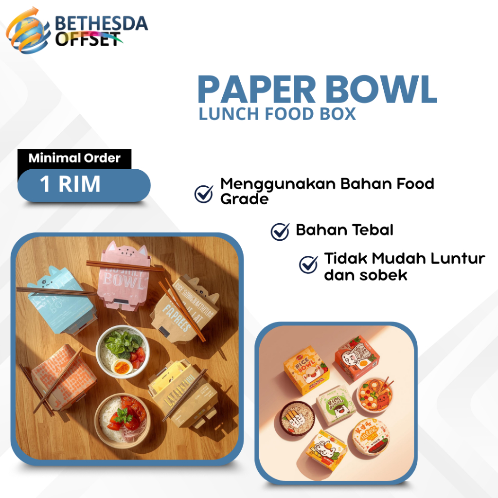 Cetak Kemasan Paper Bowl Custom Lunch Food Box