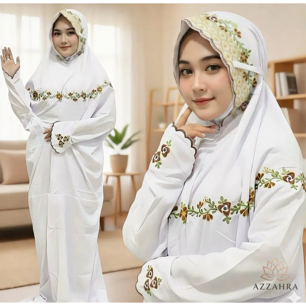 MUKENA TERUSAN BORDIR PUTIH MUKENA LAJURAN MUKENA SANTRI MOTIF QILA Mukena Terusan PRO MAX Putih Bor