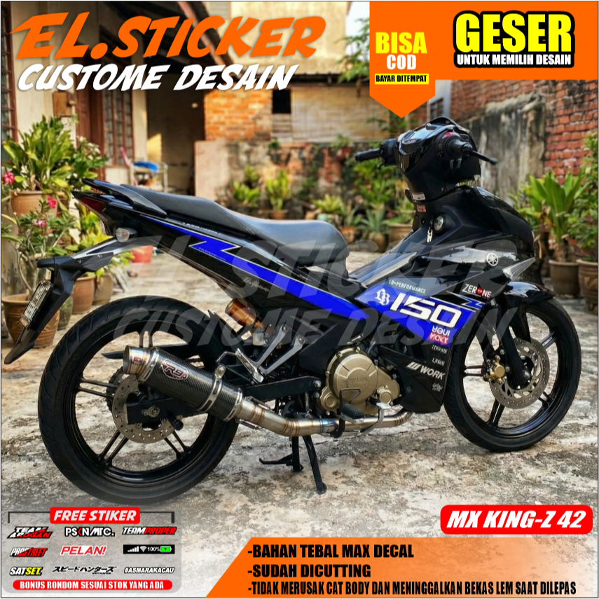 Striping Mx King 150 V2 Transparan Custom Liberty Walk Warna Blue|Biru Bahan Max Decal King-Z 42