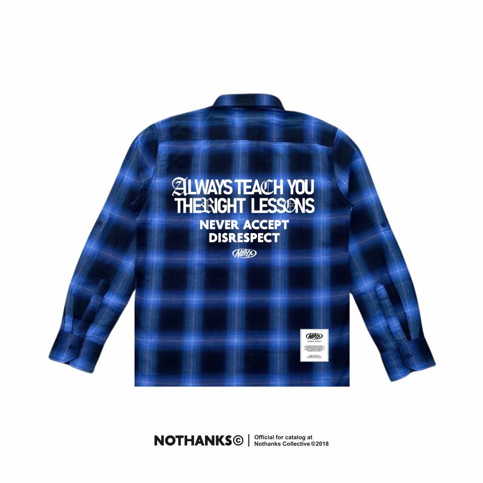 Flanel Veterano Nothanks Blue kemeja panjang pria wanita y2k vintage motif