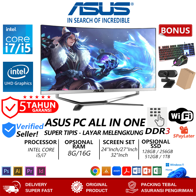 ASUS PC Komputer Full PC All-in-One Baru Intel Core i5-1035G1 i7-7700HQ I7Terbaru HD Super Tipis Unt